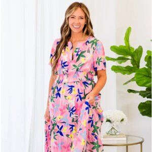 Daisy Delight Dress, Pink, 1X